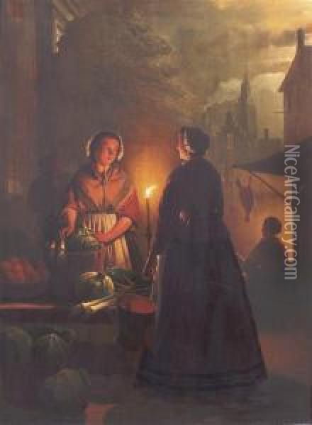 A Market Stall By Night Oil Painting - Andries Vermeulen