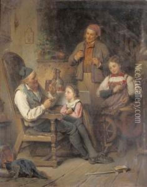 Familiengluck In Der Stube. Oil Painting - Benjamin I Vautier