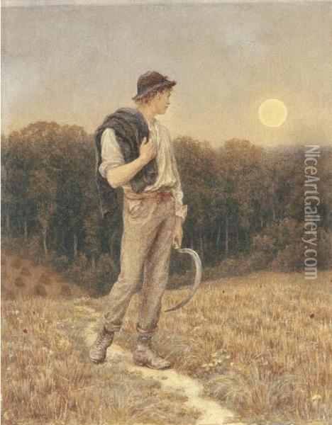 The Harvest Moon, 'globed In Mellow Splendour' Oil Painting - Helen Mary Elizabeth Allingham