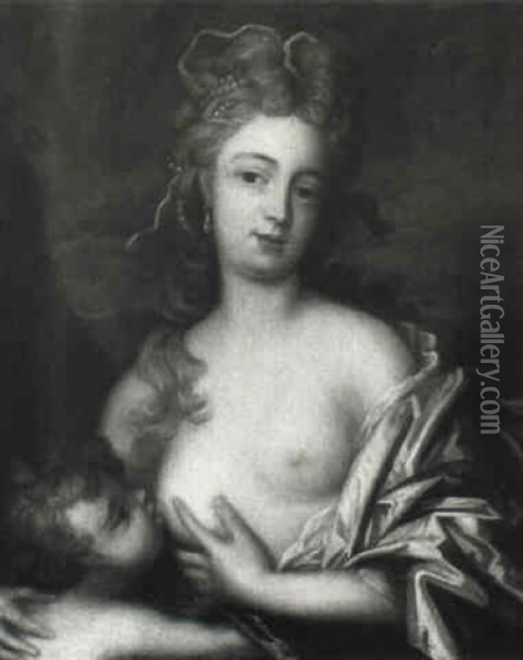 Portrait Of A Lady Suckling A Child Oil Painting - Pierre Mignard the Elder