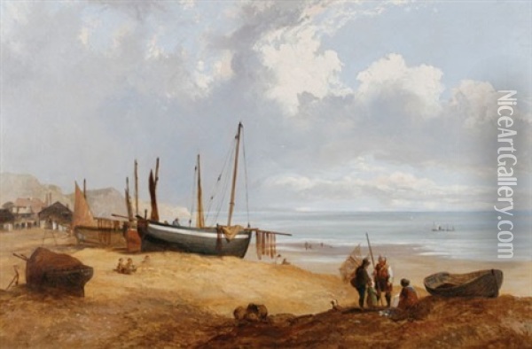 Shore Scene Oil Painting - Arthur Joseph Meadows