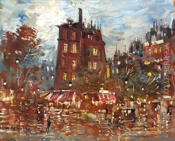 A Parisian Boulevard By Night Oil Painting - Konstantin Alexeievitch Korovin