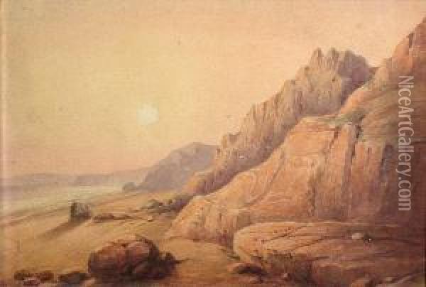 A Rocky Coastal Scene Oil Painting - Juan Buckingham Wandesforde