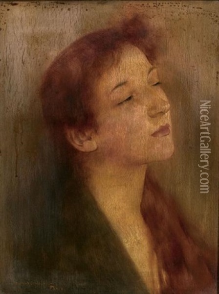 Portrait Of A Woman With Red Hair Oil Painting - Bertalan Karlovszky
