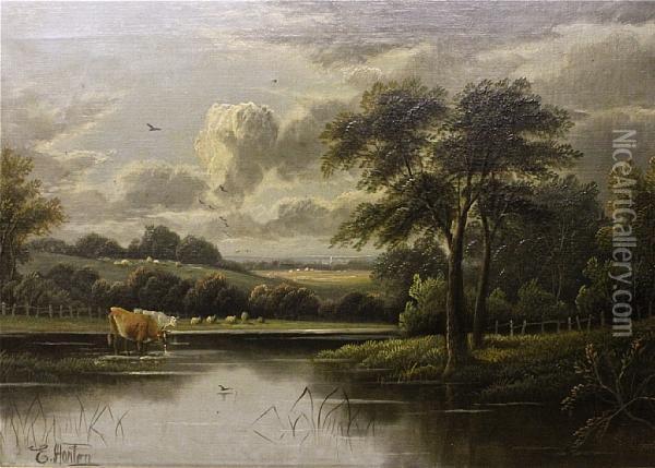 Cattle By A River Oil Painting - Etty Horton