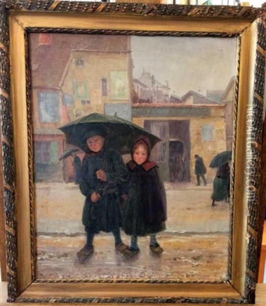 Petits Enfants Sous La Pluie Oil Painting - Alphonse Lint