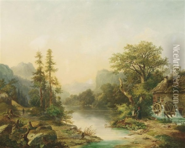 See In Idyllischer Alpenlandschaft Oil Painting - Anton Bayer