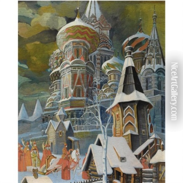 St. Basil's Cathedral Oil Painting - Leonid Brailowski