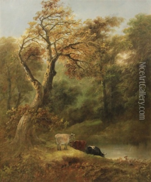 Landscape With Cattle Oil Painting - John Joseph (of Bath) Barker