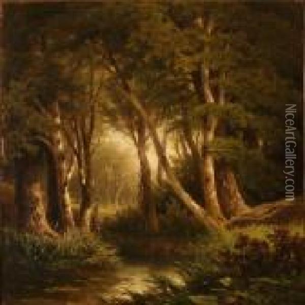 Forest Glade With A Serpentine Stream Oil Painting - Adolf Chwala