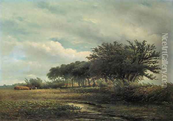 Peasants harvesting in a summer landscape Oil Painting - Albert Jurardus van Prooijen