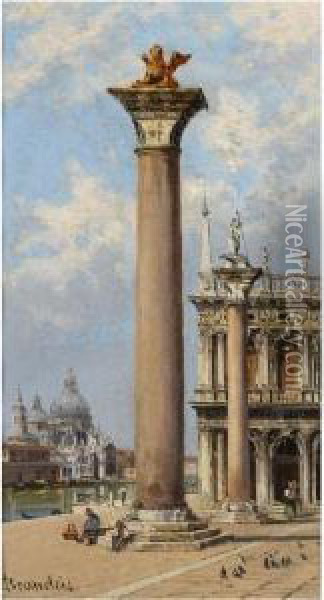 View Of The Columns Of San Marco And San Teodoro And Santa Mariadella Salute Oil Painting - Antonietta Brandeis