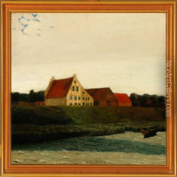 View From Ribe River, Denmark Oil Painting - Johan Gudmann Rohde