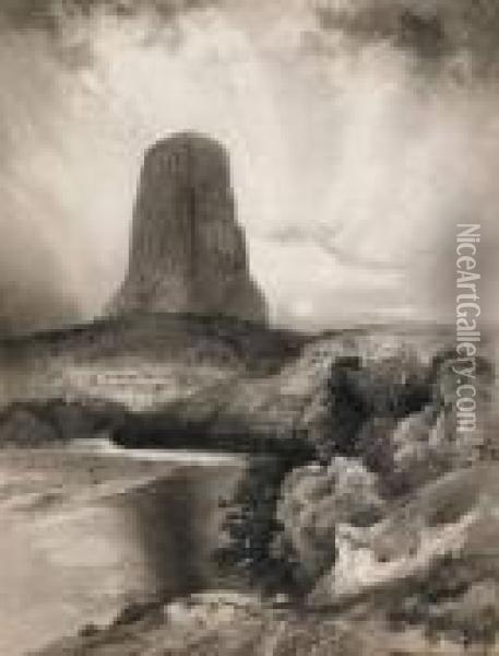 Title: Devil's Tower (north Wyoming) Oil Painting - Thomas Moran