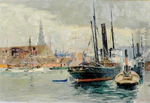 Harbor Scene Oil Painting - Christian Bogo