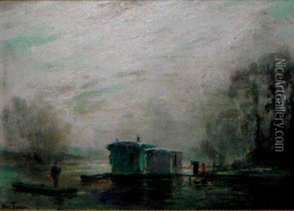 Pecheur En Barque Sur La Riviere Oil Painting - Henri-Louis Foreau