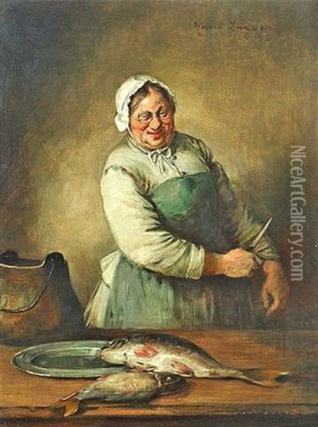 Das Fischgericht Oil Painting - Hans August Lassen