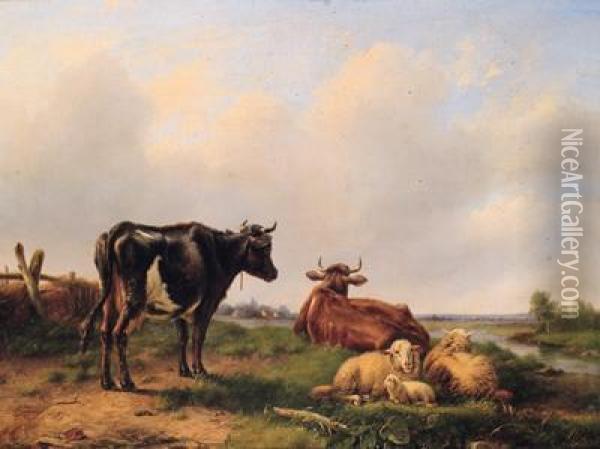 Kuhe Auf Der Weide Oil Painting - Louis Pierre Verwee