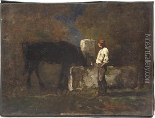 Watering Horse Oil Painting - George Inness Jnr.
