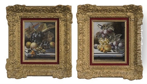 Still Life Of Fruit (+ Another; 2 Works) Oil Painting - Oliver Clare