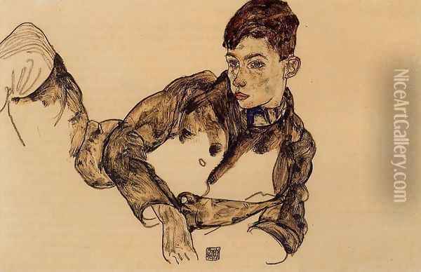 Reclining Boy Leaning On His Elbow Oil Painting - Egon Schiele