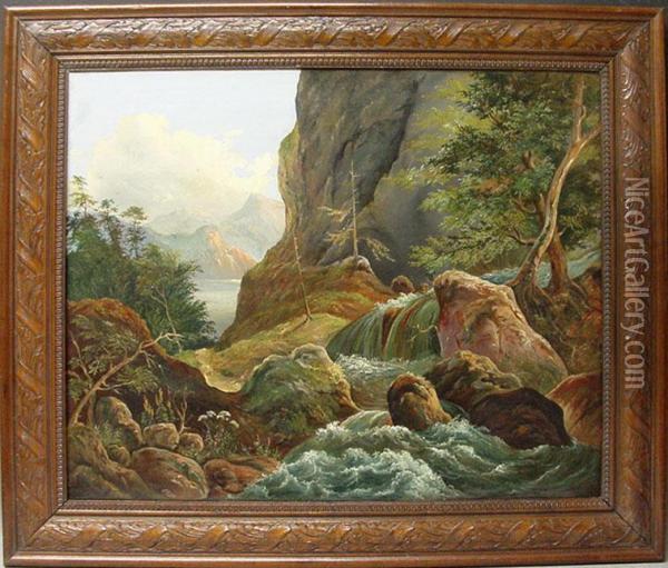 Berglandschaft Mit Bach Oil Painting - Johann-Hermann Carmiencke