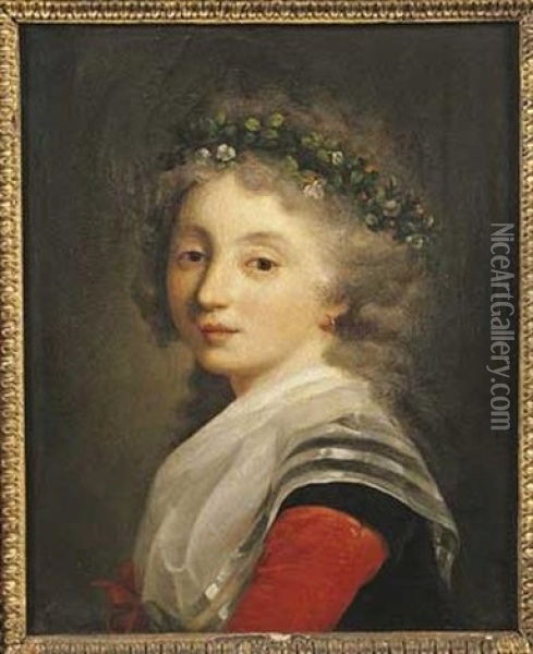 Portrait De Jeune Femme Portant Une Guirlande De Fleurs Oil Painting - Henri-Pierre Danloux