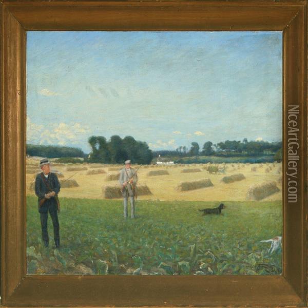 Harvest With Hunters Oil Painting - Jens Jorgen Jensen-Egeberg