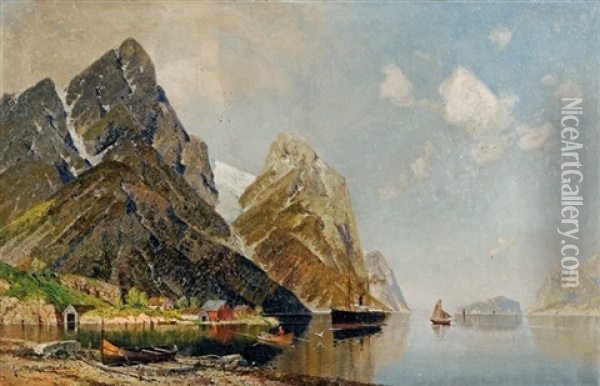 By The Fiord Oil Painting - Georg M. Meinzolt