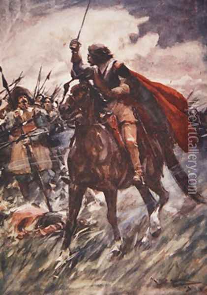 Through their ranks rode Wallenstein drawn sword in hand illustration from A History of Germany Oil Painting - A.C. Michael