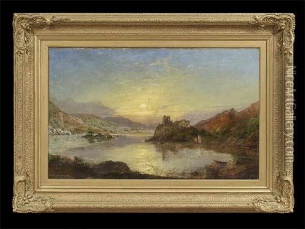 Mountainous Landscape With A Loch And Castle Ruins Oil Painting - George F. Buchanan