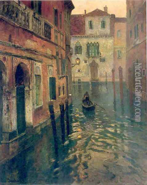On Canal Oil Painting - Fritz Thaulow