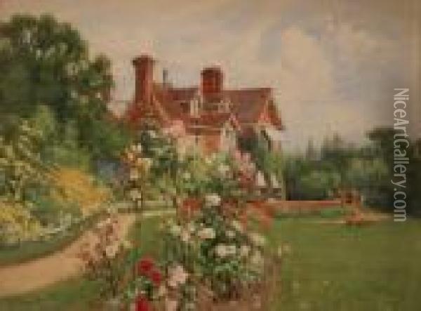 View Of A House And Garden In Bloom Oil Painting - Mary S. Hagarty