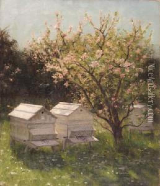 Beehives In An Orchard Oil Painting - William Banks Fortescue
