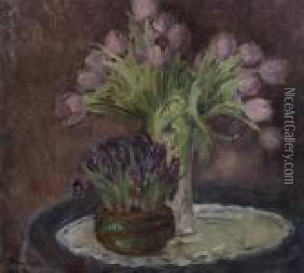 Tulipaner Og Krokus Oil Painting - Thorolf Holmboe