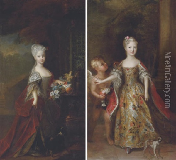 Portrait Of A Princess (empress Maria Theresa Of Austria?) In A Silver Dress (+ Another; Pair) Oil Painting - Antoine Pesne