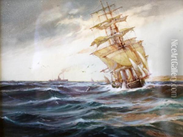 Ships At Sea Oil Painting - William Knox