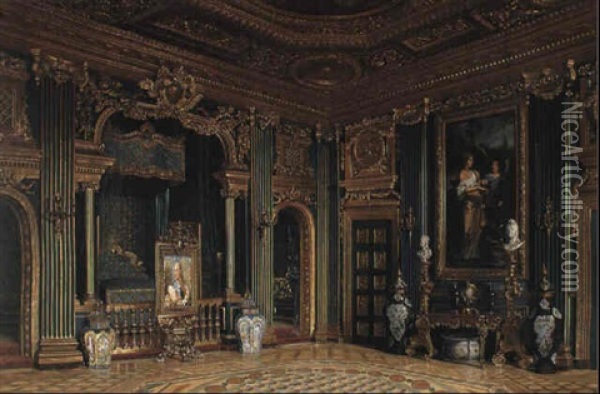 Gustav Iii's Bedroom, Drottningholm Oil Painting - Josef Theodor Hansen