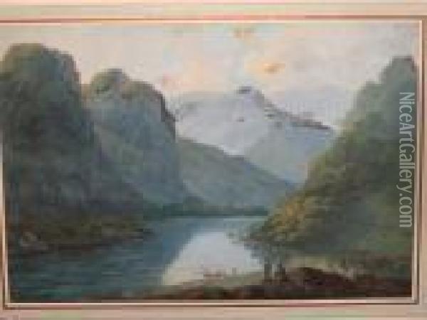 A Lakeland Landscape, Bears Signature J.d.harding And Date 1837 Oil Painting - John Laporte