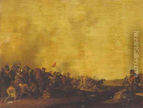A cavalry engagement Oil Painting - Jacob Martsen de Jonge