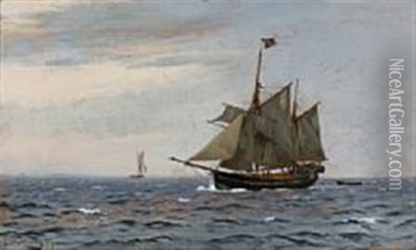 A Swedish Ship On Open Sea Oil Painting - Christian Blache