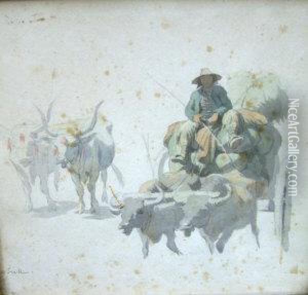 Study Of An Oxen And Cart Oil Painting - George Chinnery