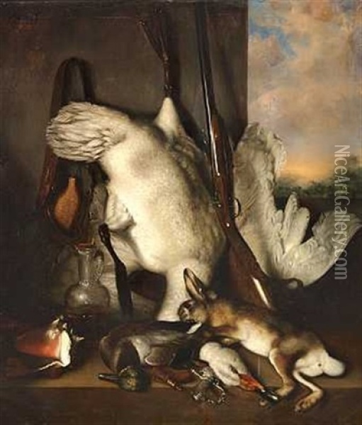 Nature Morte Med Hare Og Fuglevildt Oil Painting - Cornelis de Cock