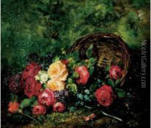 Fleurs Coupees, 1860 Oil Painting - Louis De Schryver