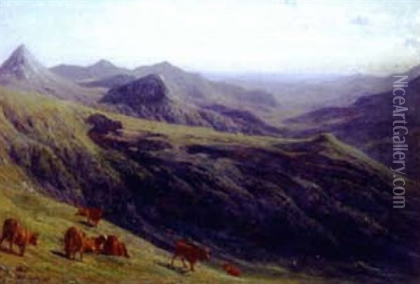Cattle On Hillside Pastures (collab. W/auguste Bonheur) Oil Painting - Rosa Bonheur