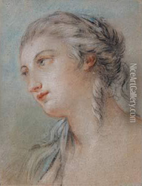 Tete De Jeune Femme Oil Painting - Jean-Baptiste Huet I