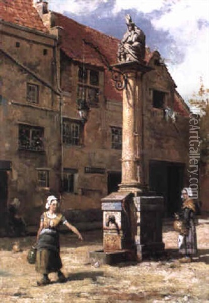 The Pump Of St. Nicholas, Antwerp Oil Painting - Walter Frederick Osborne