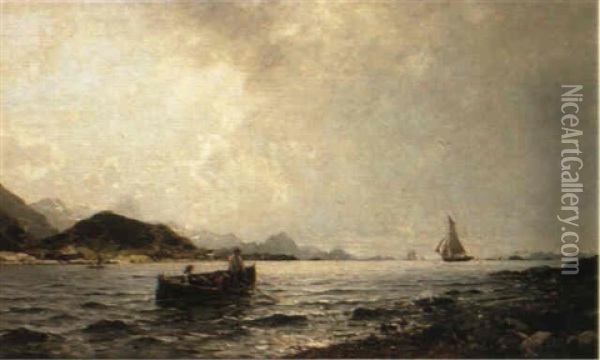 Fishermen In The Fjord Oil Painting - Georg Anton Rasmussen
