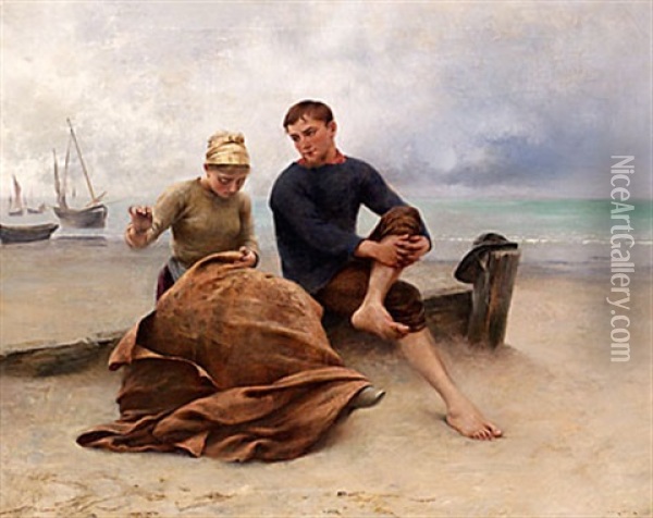 Ungt Par Pa Stranden Oil Painting - August Vilhelm Nikolaus Hagborg