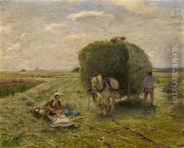 Hay Harvest In The Lower Rhine Region Oil Painting - Hugo Muehlig
